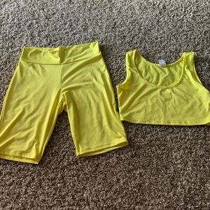 Women’s yellow two piece short and crop top set